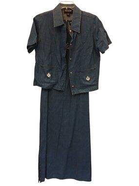 Excitation Womens Sz M Denim 2-Pc Set Sleeveless Back Zipper Dress w/ Jacket C17